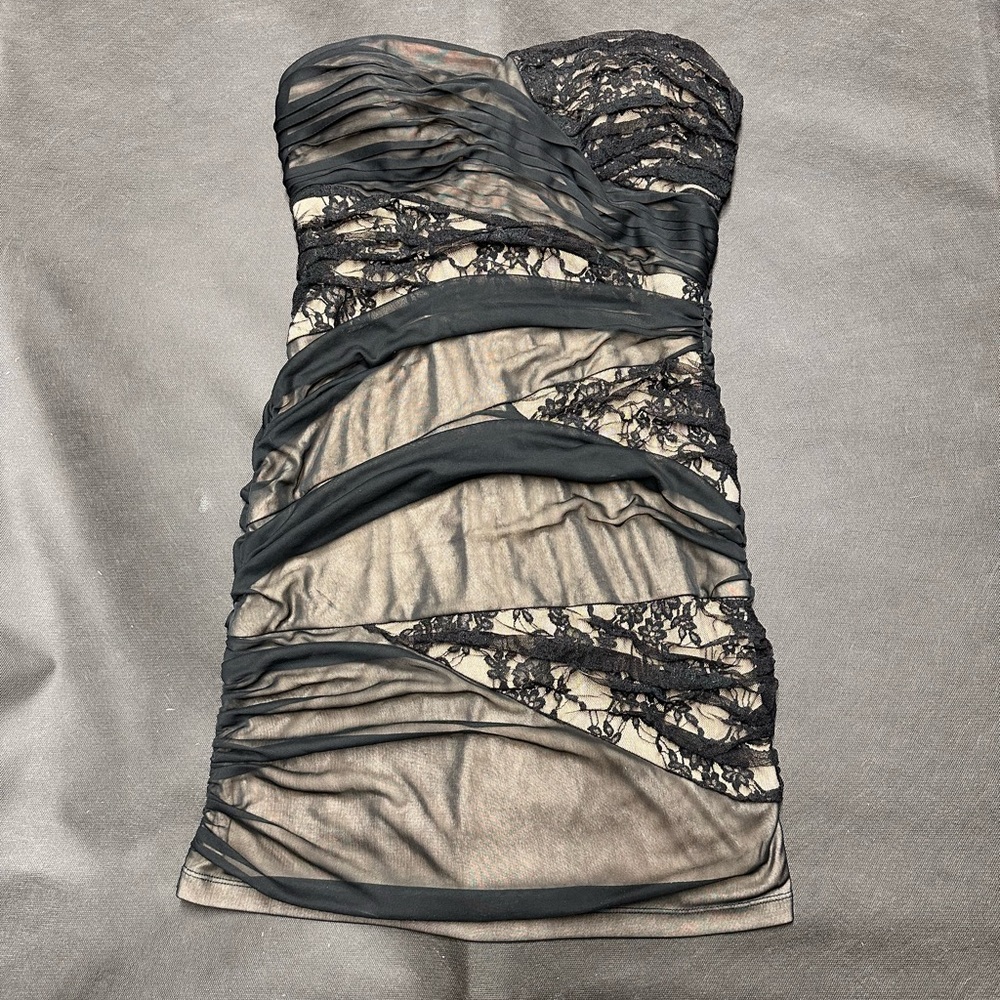 Black strapless sheer/lace dress